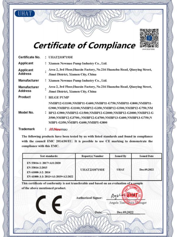 bilge pump CE certification