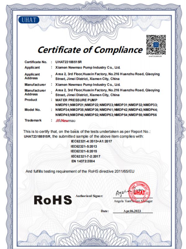 diaphragm pump ROHS  certification