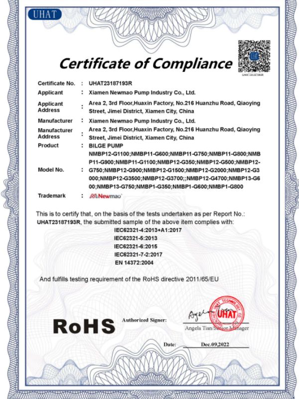 bilge pump ROHS certification